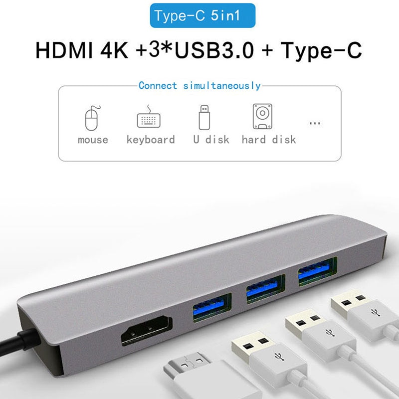 Docking Station Type C Plug HDMI USB Power Hub Fealushon for Laptop Macbook Pro HP DELL Surface Lenovo Samsung Dock