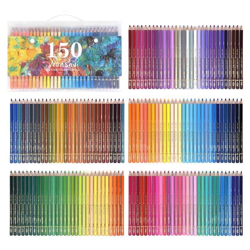 GUANGHUI 150 Colors Wood Watercolor Pencil Soft Water Soluble Coloured Pencils Set For Art Drawing