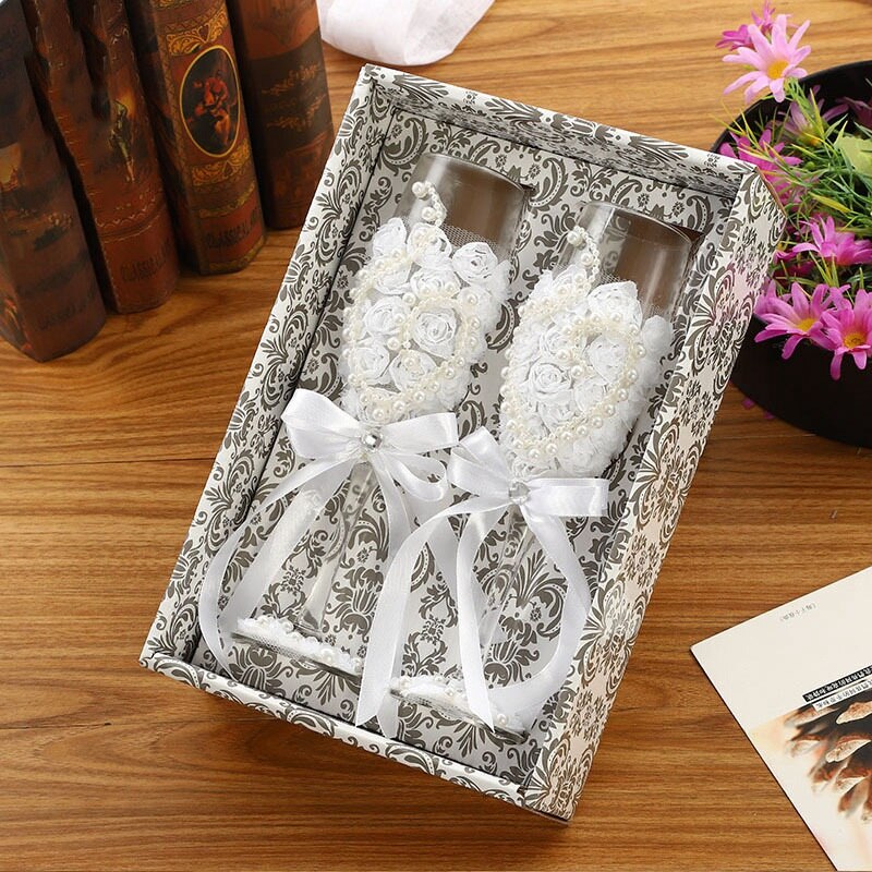 2 Stks/set Bruiloft Glas Mode Roosteren Bruiloft Glazen Crystal Champagne Fluiten Voor Bruid En Bruidegom Drinken Wijn Glas