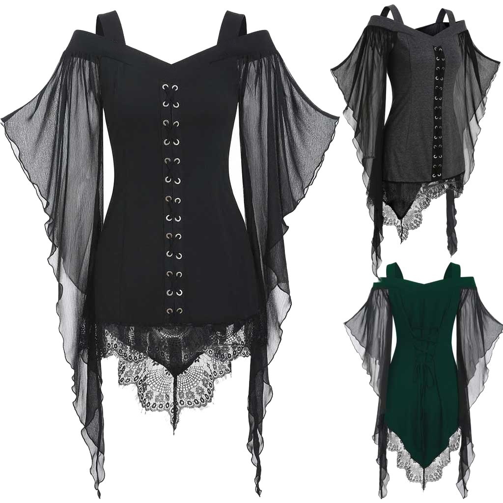 Costumes d'halloween gothiques en dentelle, croisés pour femmes, hauts de grande taille, robes d'halloween pour adultes, à la