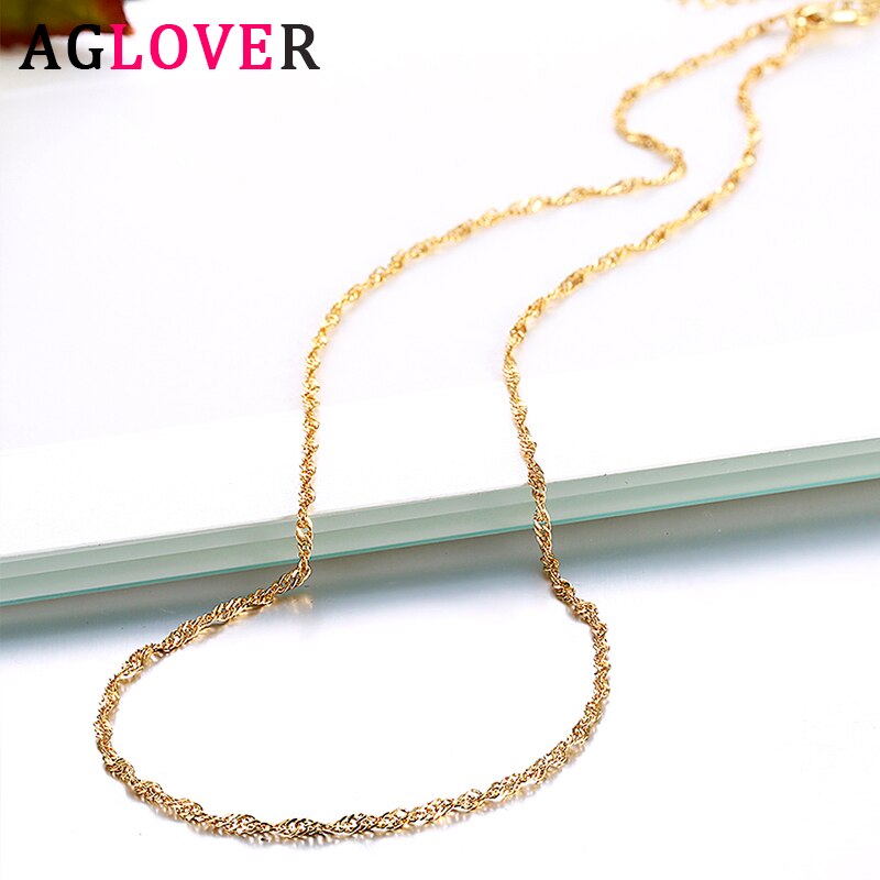 AGLOVER 925 Sterling Silver 18 Inch/20 Inch Gold/Rose Gold/Silver Water Wave Chian Necklace For Woman Jewelry: Gold