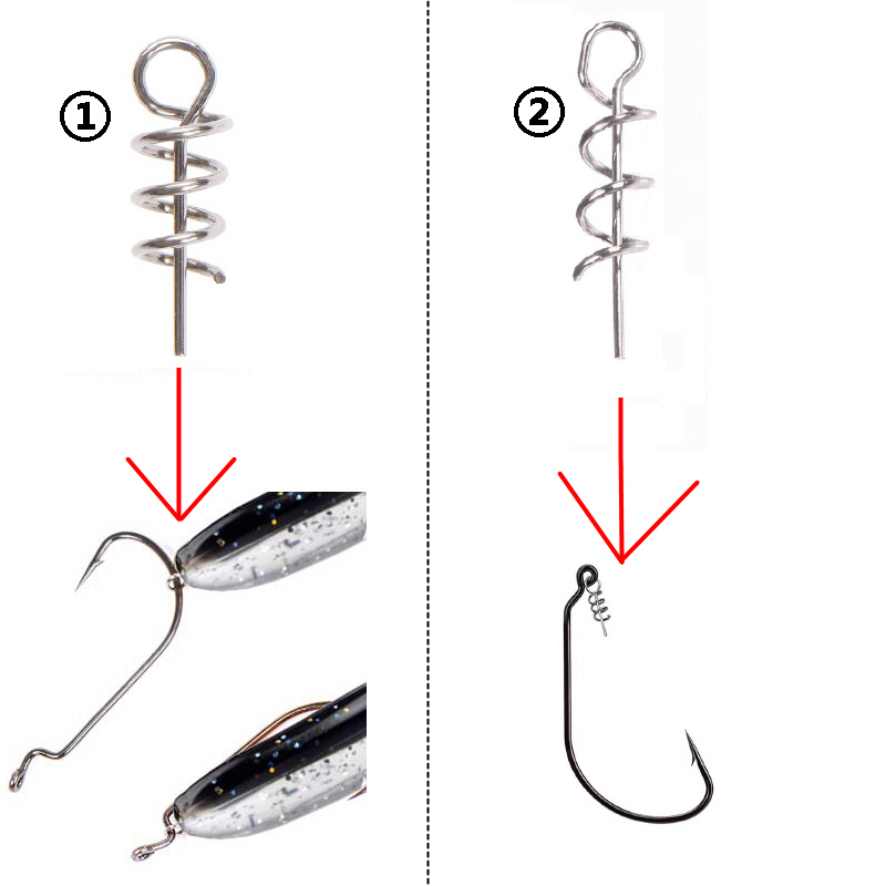 Stainless Steel Fishing pins Spring Twist Lock Fishing Hook Tool Centering Pins Fixed Latch Needle for Soft Lure Bait Worm