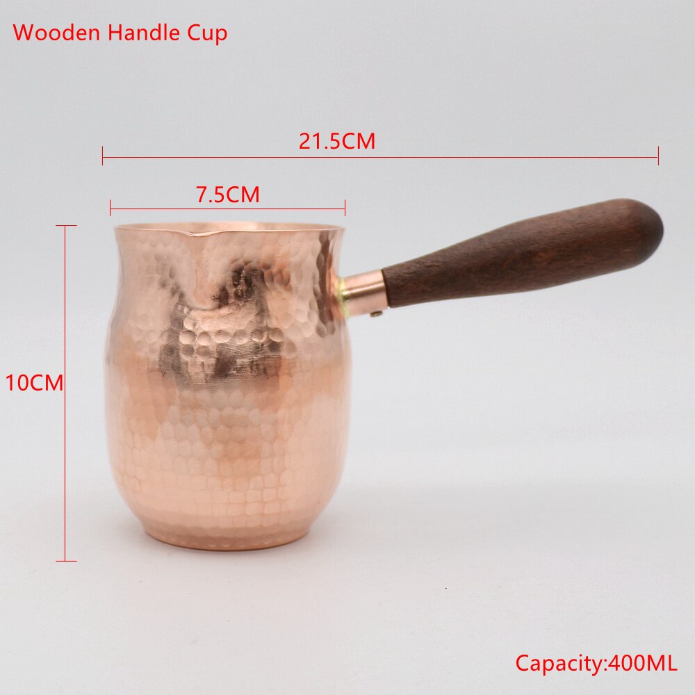 Pure Copper Handmade Coffee Tea Cup Turkish Greek Arabic Coffee Pot For Barista: Wooden Handle Cup