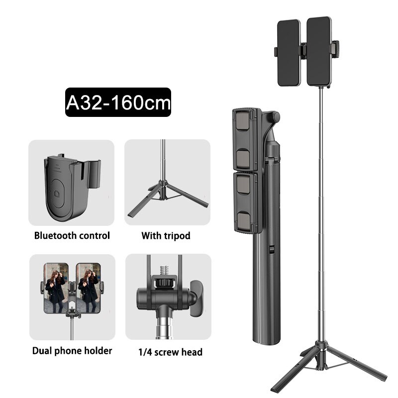 CYKE A31/A32 160CM Mini trípode/palo Selfie, rotación de 360 de cardán portátil selfi palo Selfie monópodo para el teléfono inteligente de la tableta: A32 160CM