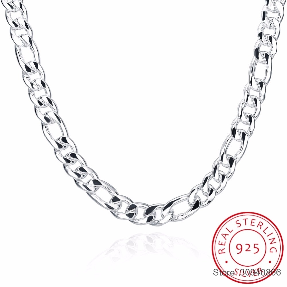 24 "Pure Reale 925 Sterling Silver Figaro Catene Collane Donne Degli Uomini Dei Monili del Ragazzo Amico Regalo 60 centimetri 10 millimetri colier Commercio All'ingrosso