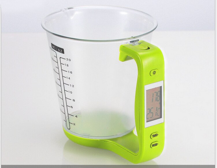 1KG600ML Measuring Cup Scale with LCD Display Kitchen Jug Digital Food Liquid Measure Containers Tools: Green 600ml