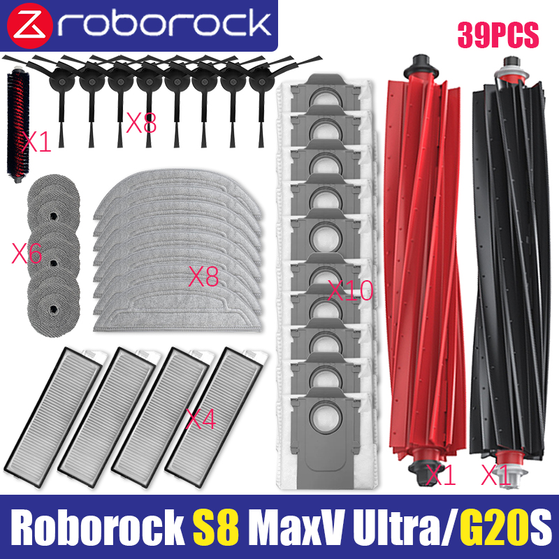 Roborock S8 Max V Ultra G20s robot Vacuum Cleaner Accessories mop Choth vacuum bags Side Brush Filter Replaceable Parts: grey