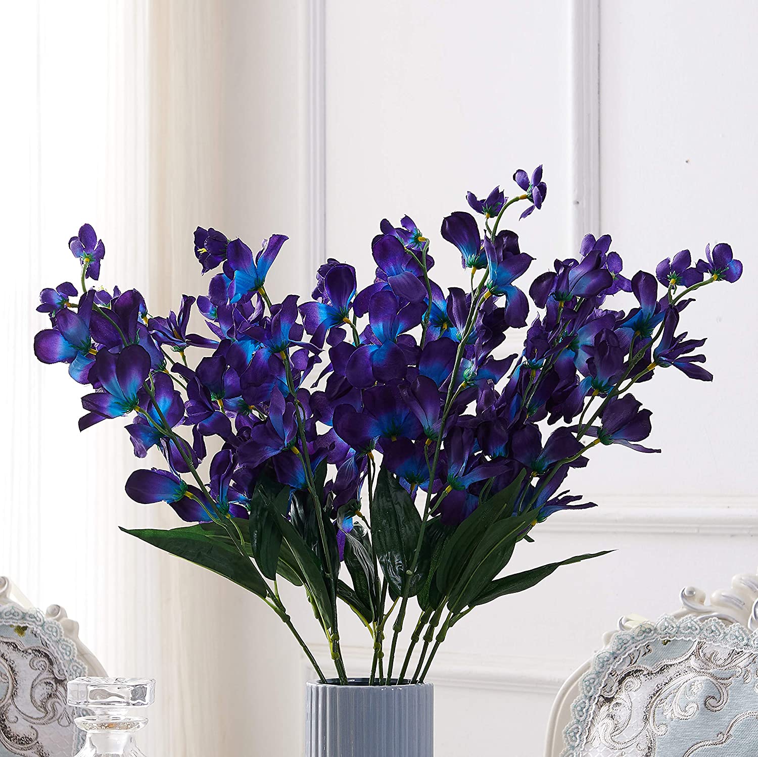 10pcs Artificial Orchids Flowers Blue Long Stems in Bulk for Wedding Home: Blue purple