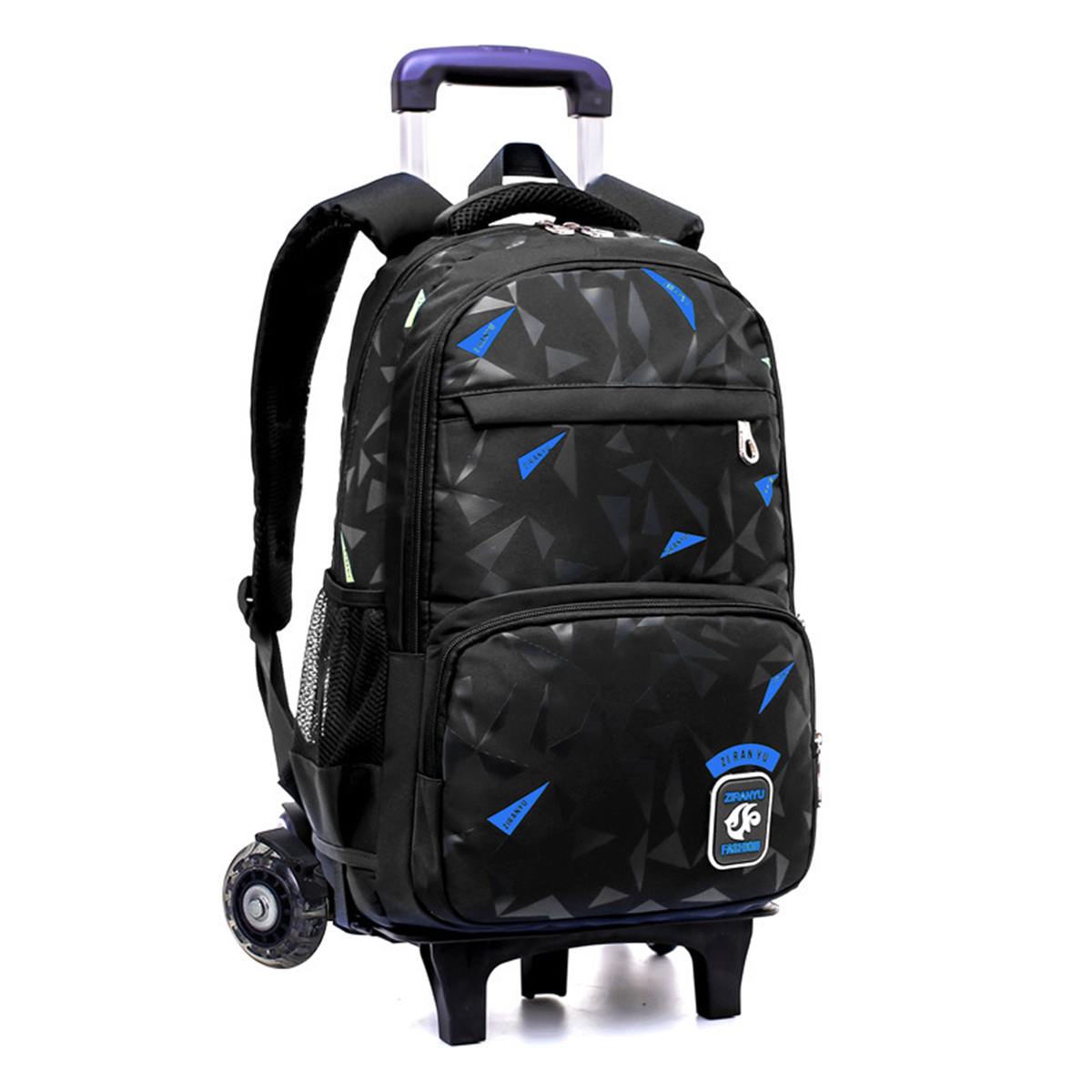 imperméable à l'eau amovible enfants sacs d'école avec 2/6 roues escaliers enfants chariot cartable livre sacs garçons filles sac à dos: Dark Blue 2  Wheels