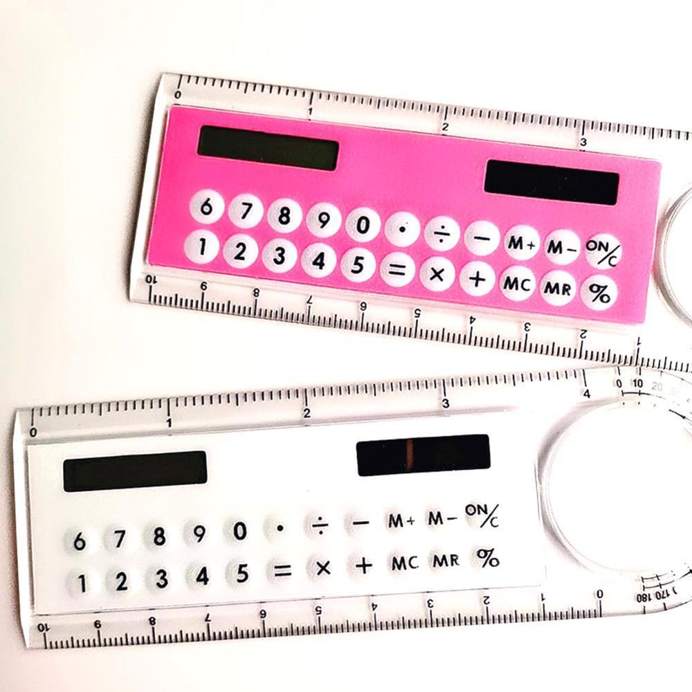 Calculador multifuncional Solar Mini calculadora con lupa 10cm Ultra-delgada gobernante de la Oficina de la escuela suministros 5 colores