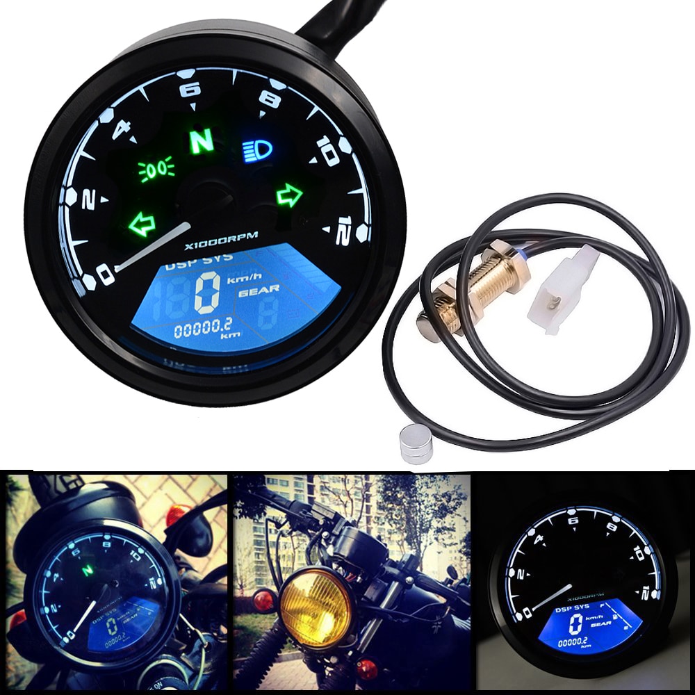 12V Motorrad LCD Digital Tacho 0-12000RPM Kilometerzähler Tachometer-lehre