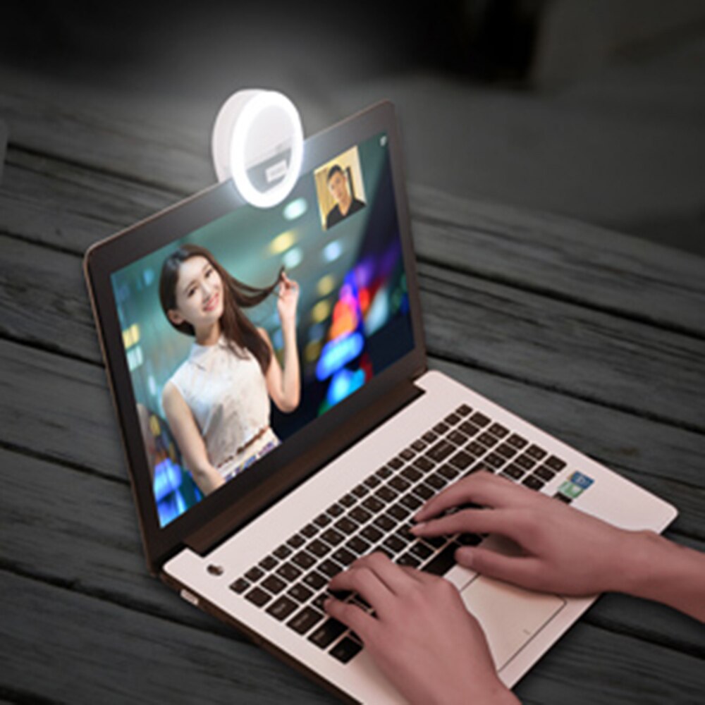 Oplaadbare zelfontspanner led ringflitser ringklem usb-oplaadfunctie voor telefoons voor iphone samsung sony smartphones