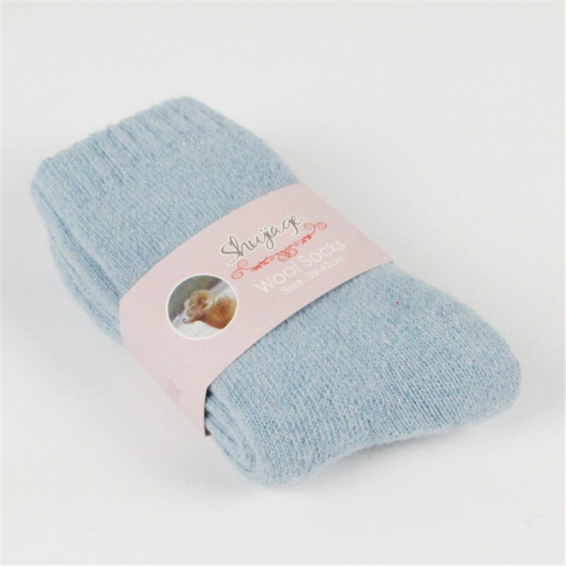 Vinter ull förtjockning varma strumpor kvinnor ren enfärgad termostrumpa ultra tjock kvinnlig meias strumpor kvinnor  a1476: Himmelsblå
