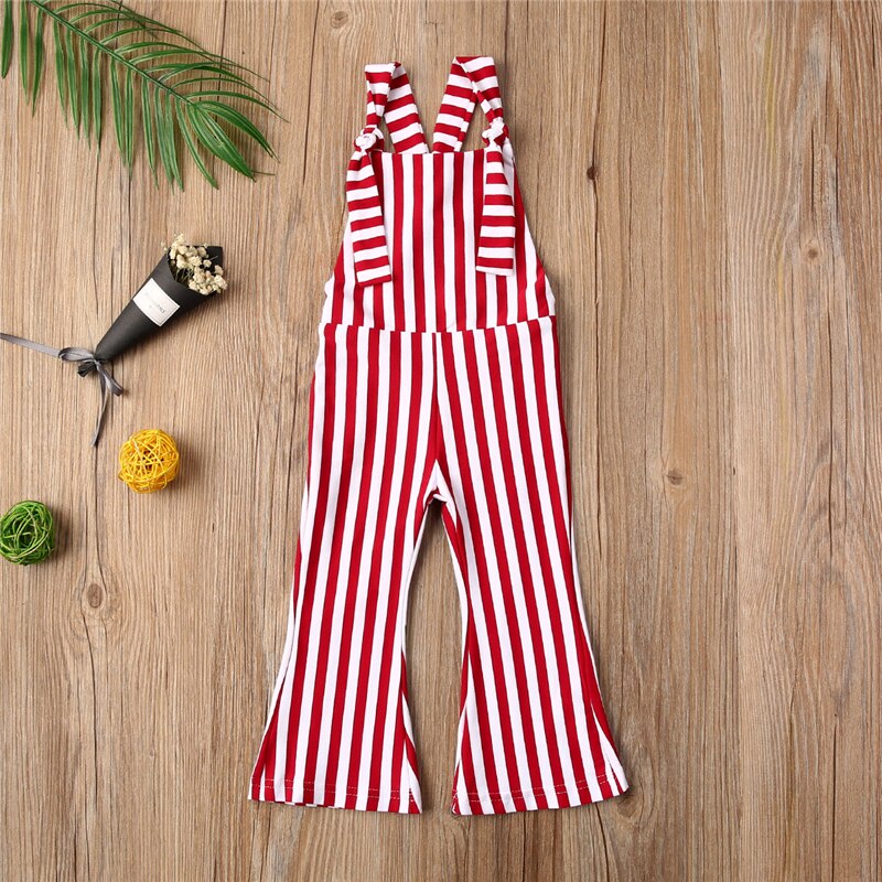 Summer Infant Baby Girls Rompers Overalls Striped Print Sleeveless Belt Jumpsuits Pants Clothes 6M-5Y