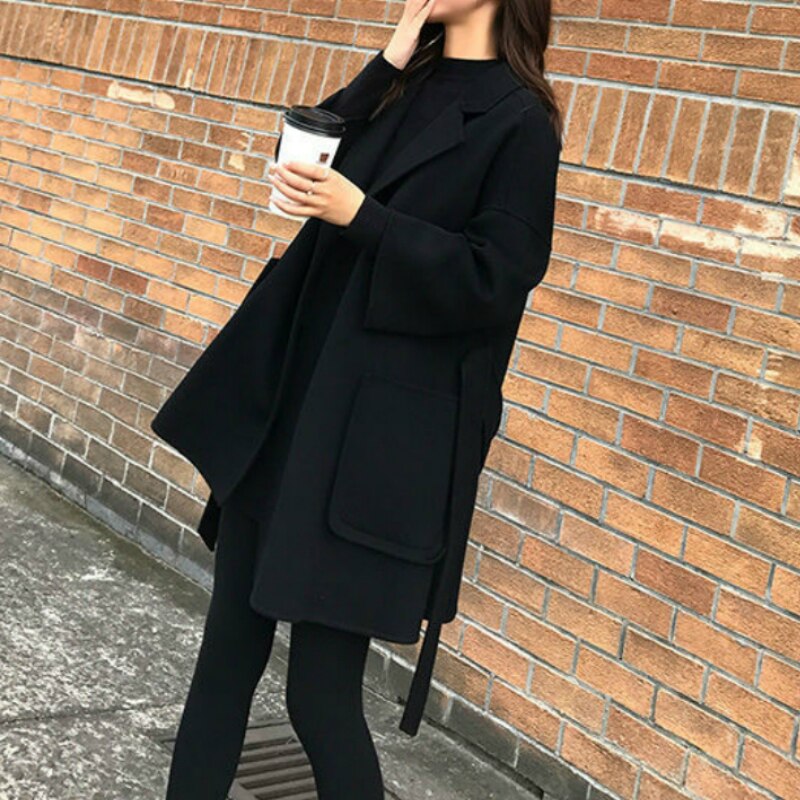 Mezcla mujer coreano Fashon primavera fina negro puro clásico Casual fashes Daily Lady Chic prendas de vestir exteriores Vintage Oversize