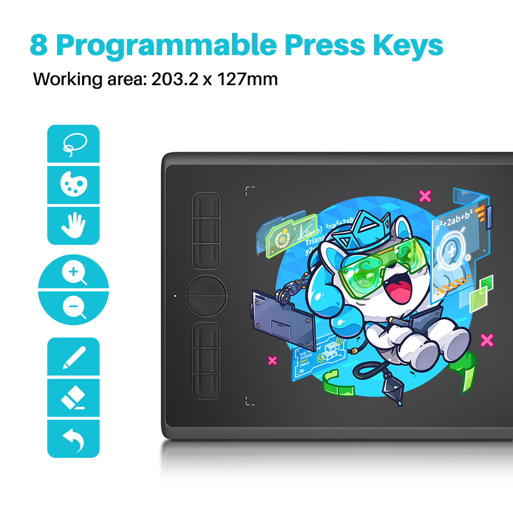 HUION Inspiroy H580X Graphics Tablet For Beginners Drawing 10th Anniversary Pen Tablet Android Support With 8 Programmable Keys