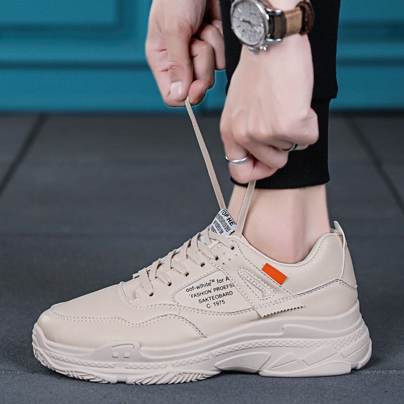 Dikke Zool Lederen Sneakers Mannen Zwart Beige Wit Sneakers Street Heren Schoenen Lederen Schoenen Man Casual Schoenen