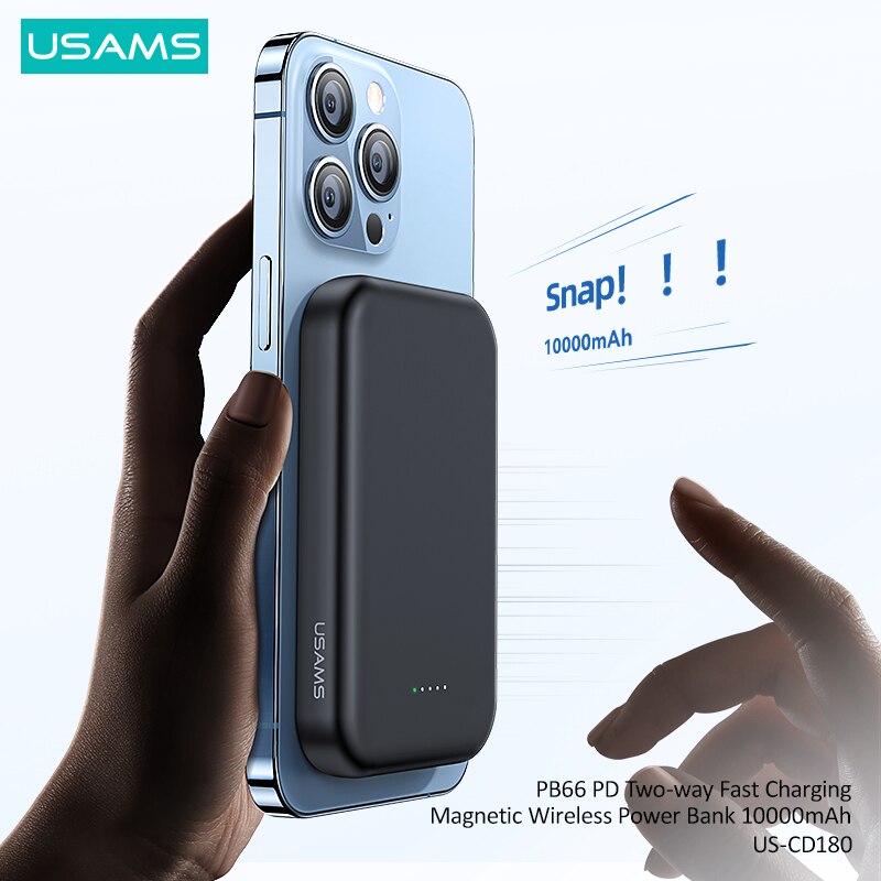 USAMS 20W 10000mAh magnetisch kabellos Schnell Ladung Energie Bank PD Zwei Weg Schnelle Aufladen Energie Für iPhone 12 13 batterie Pack