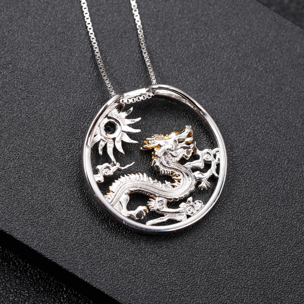 GEM'S BALLET Natural African Opal Gemstone Chinese Zodiac Jewelry 925 Sterling Silver Flying Dragon Pendant Necklace For Women