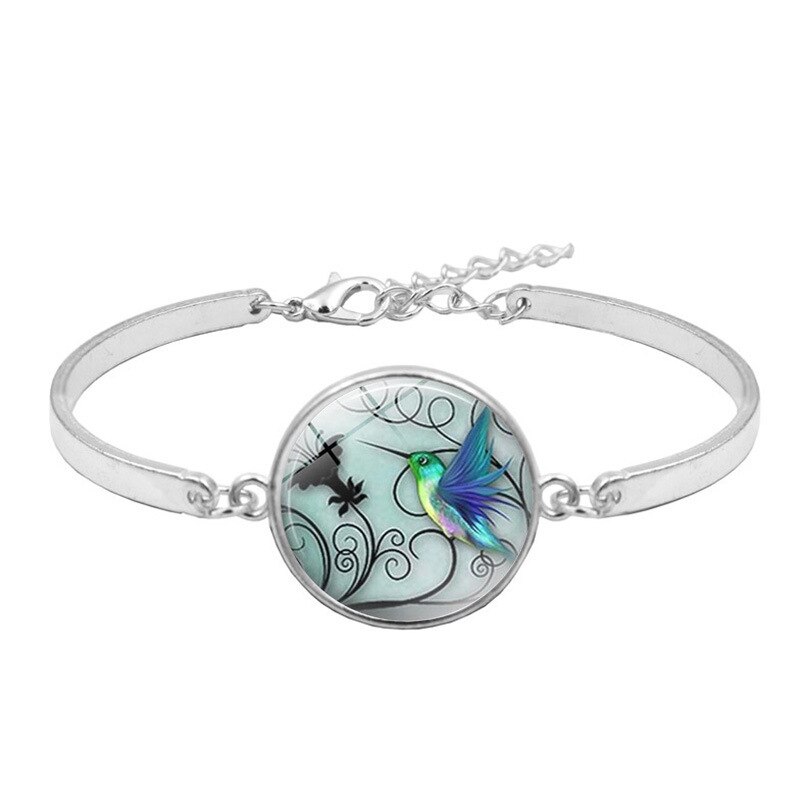 Hummingbird Cabochon Glas Hanger Ketting Armband Oorbellen Sieraden Set Totaal 4 Stuks Voor Vrouwen Mode Trui Keten