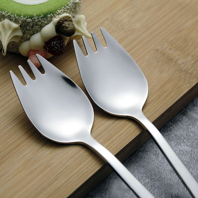 1pc Sliver 2 in1 Stainless Steel Spork Spoon Fork Cutlery Utensil Outdoor Combo Picnic Cutlery Fruit Serving Spoon Kitchen