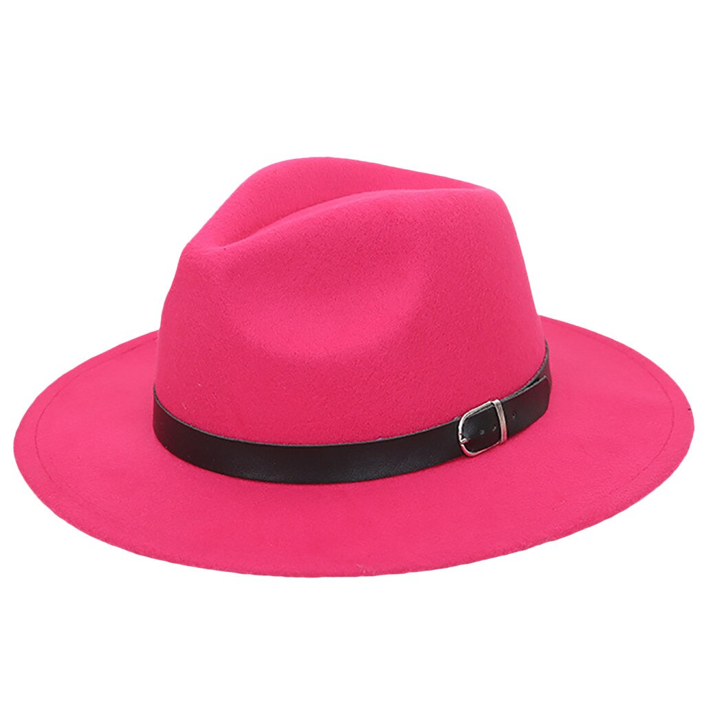 Special Felt Hat Women's Crushable Wool Felt Outback Hat Panama Hat Wide Brim with Belt Hat Chapeau Femme feutre: Hot Pink