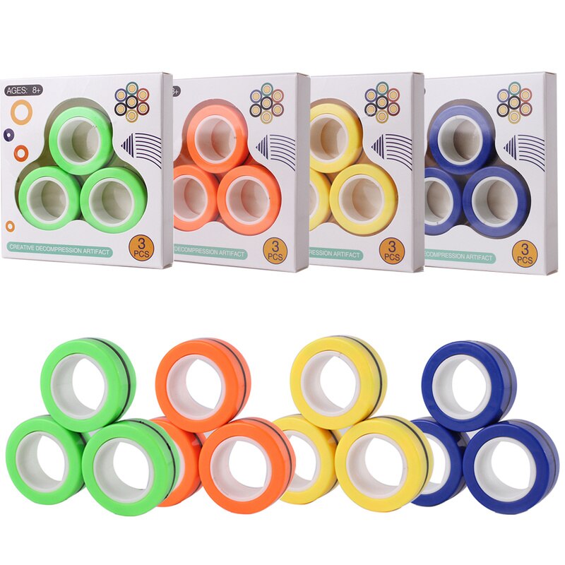 3 unids/set de anillos magnéticos para aliviar la ansiedad y el estrés, anillo magnético para pulsera, juguetes mágicos sin cremallera, juguetes de descompresión para autismo ADHD