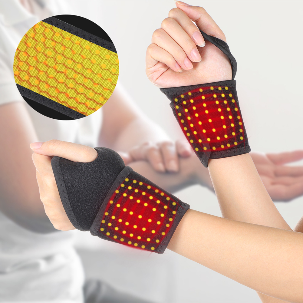 2 pieces magnetic therapy self-heating wrist support brace wrap heated hand warmer compression arthritis pain relief armband belt