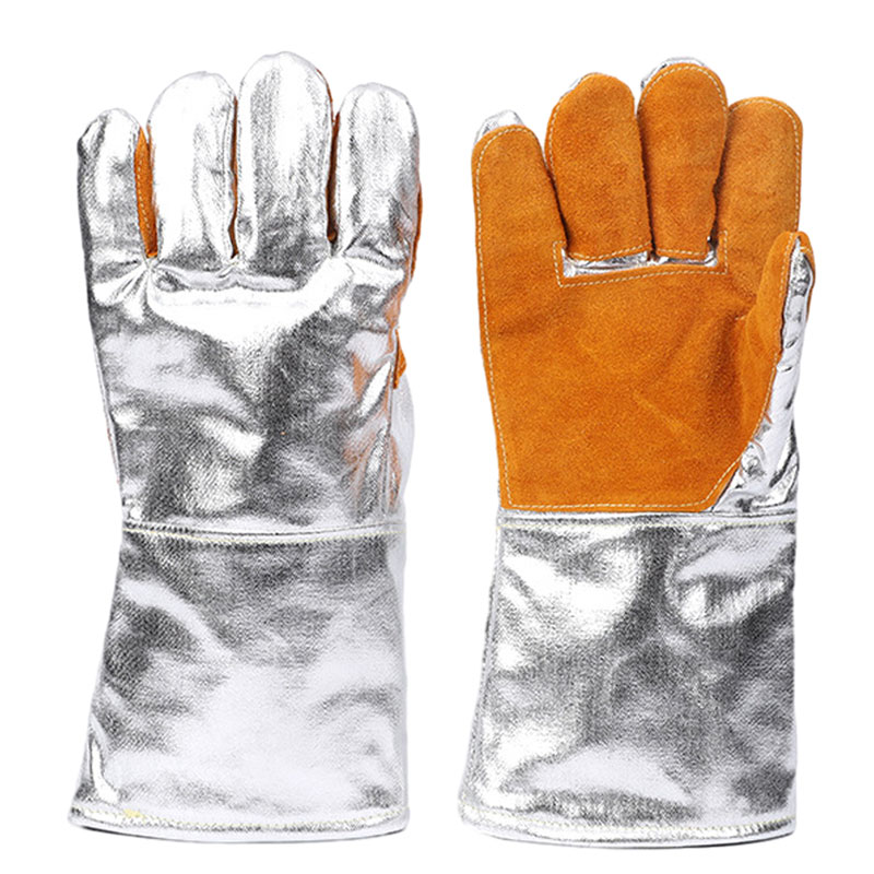 Gants extrêmement ignifuges et résistants à la chaleur, en cuir, feuille d'aluminium, Anti-brûlure, pour cheminée, four, soudage, travail à haute température: WHITE