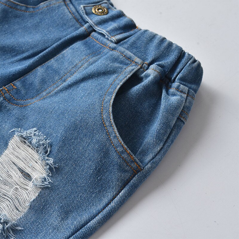 Top og top børn afslappet ripped jeans bukser børn drenge piger denim bukser med knækket løst hul til forår efterår