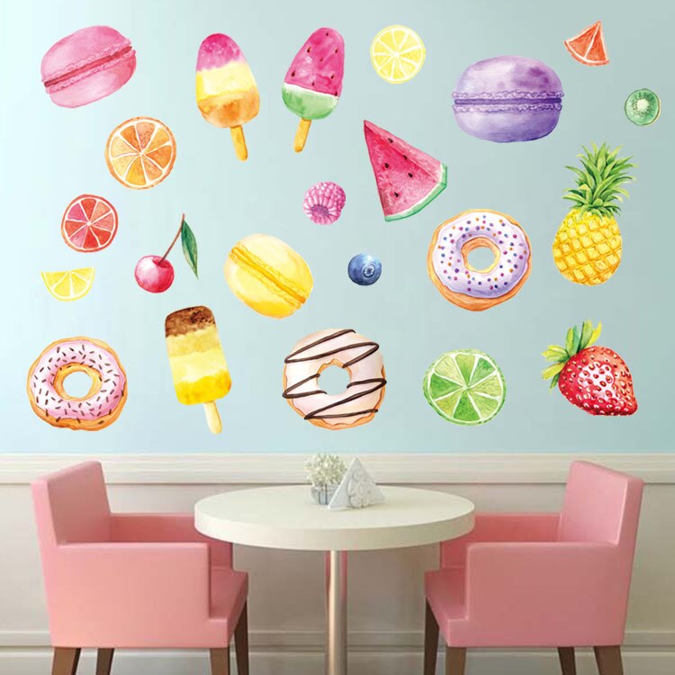 Cross-Border Ice Cream Macarons Donut Wall Stickers Window Decoration Children's Room Cartoon Stickers