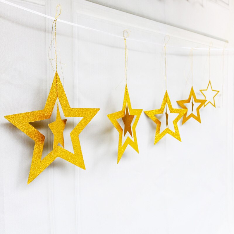 Happy Birthday Gold Glitter Paper Letter star Banner Hanging Flags for Birthday Party Festival Decorations: 9
