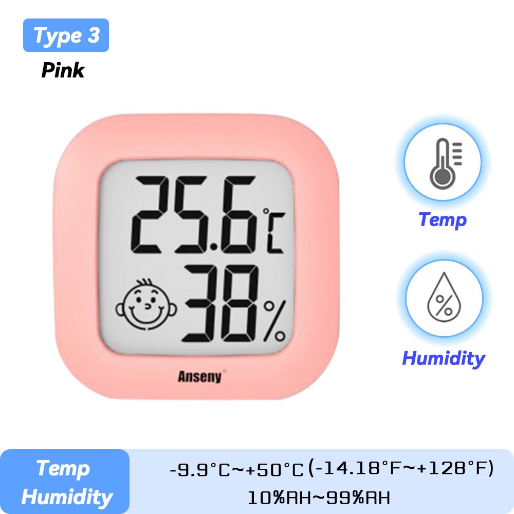 LCD Electronic Digital Temperature Humidity Meter Indoor Outdoor Thermometer Hygrometer Weather Station Clock HTC-1 HTC-2: Tpye 3 Pink