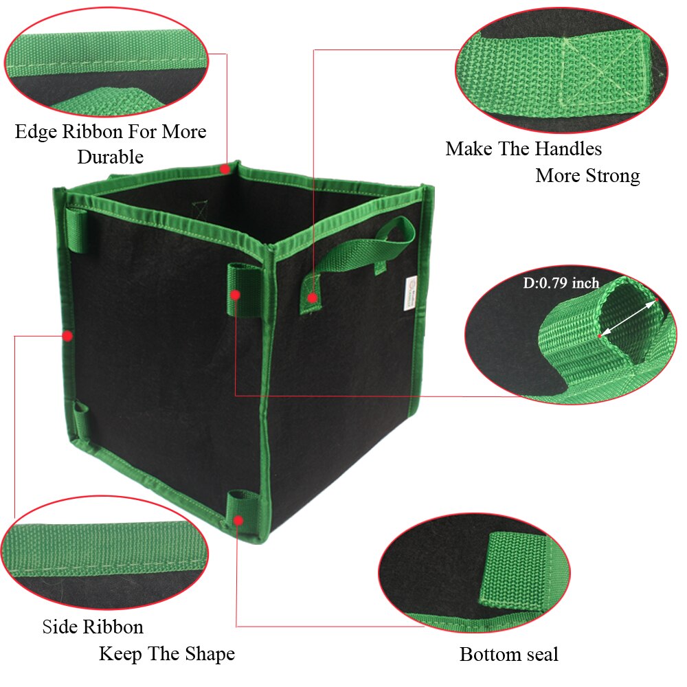 Vierkante Grow Bag 3/5/7/10 Gallon Plant Pot Niet-geweven Zwart Groen Tuin Gereedschap Draagbare planten Container Met Handvat