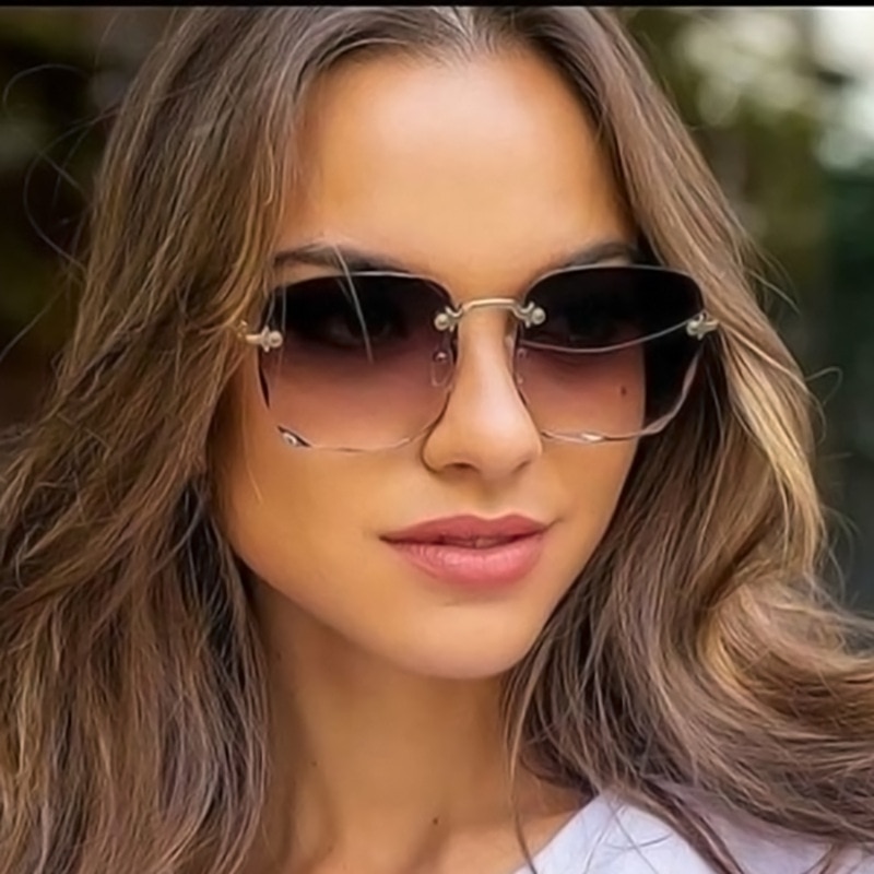 Volwassen Mode Randloze Vrouwen Zonnebril Plastic Vintage Retro Zonnebril Klassieke Gradiënt Zonnebril UV400