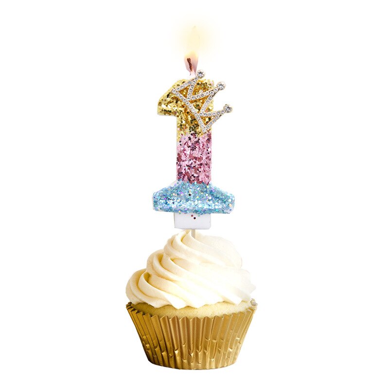 Rhinestone Golden Gradient Candle Birthday Party Wedding Anniversary Mother's Day Cake Topper Decoration: Tricolor-1