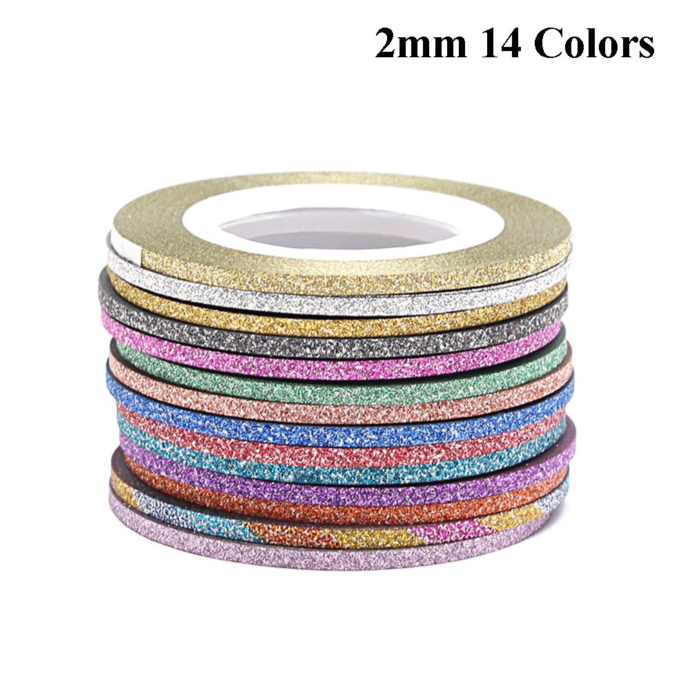 14 kleuren Gemengde Kleur Nail Striping Tape Decal Voor DIY 3D Verscheidenheid Nail Art Tips Decorations Nail Line Folie nail art Tape Sticker: 2mm 14 Colors Set