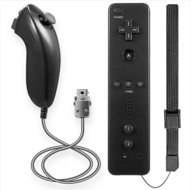 Mando a distancia inalámbrico para Nintendo Wii Motion Plus, mando a distancia para Nintendo tendo Wii Nunchuck, Joystick de control remoto: straight black