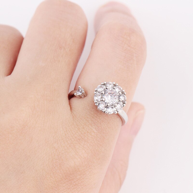 Anillo giratorio de circón para aliviar el estrés, anillo de cobre brillante de Circonia cúbica, anillo abierto Ajustable para de San Valentín