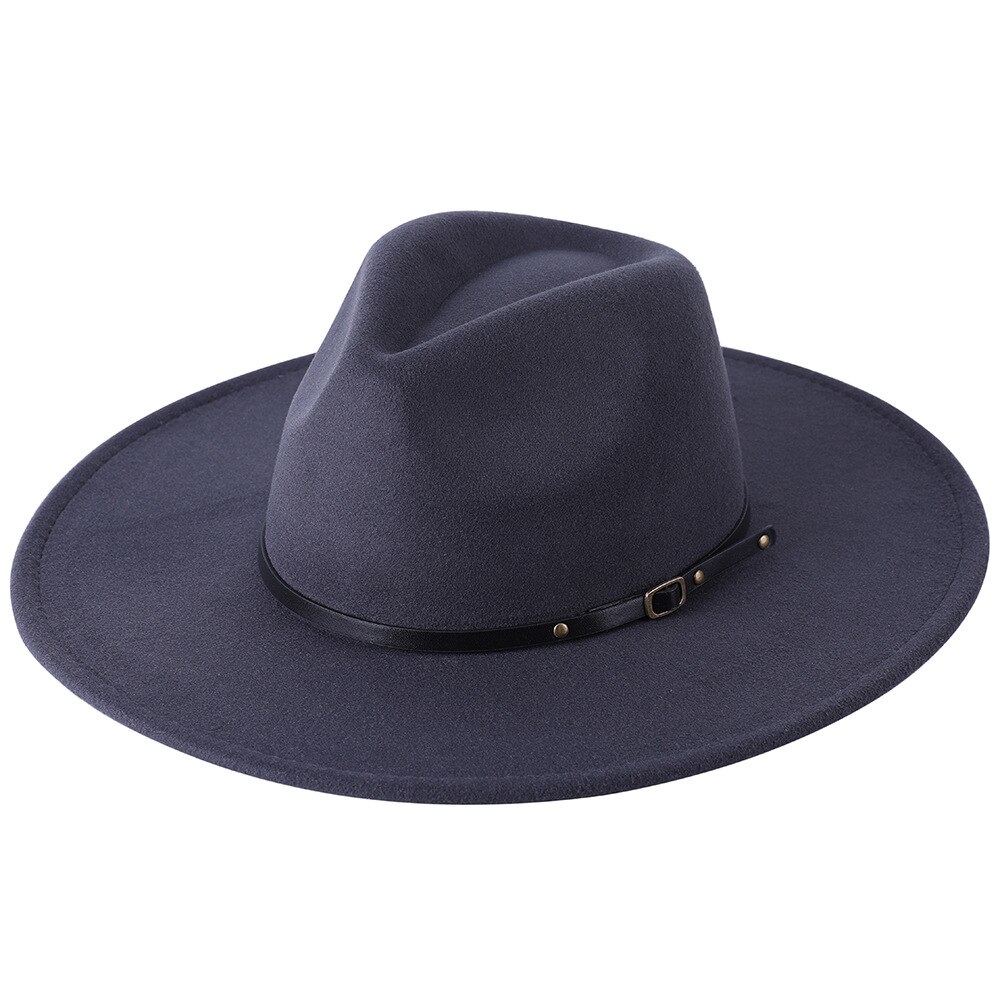 Chapeau Fedora en laine à large bord pour homme et femme, couleur unie, , Jazz, feutré, Panama, jaune: Gris foncé