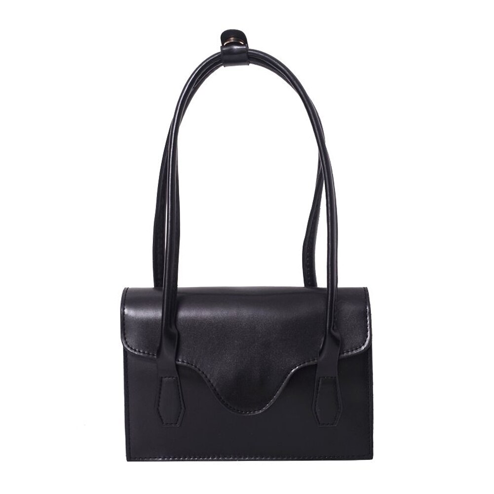 PU Leather Women Shoulder Bags Ladies Casual Pure Color Simple Underarm Handbags Female Daily Shoulder Bags: Black