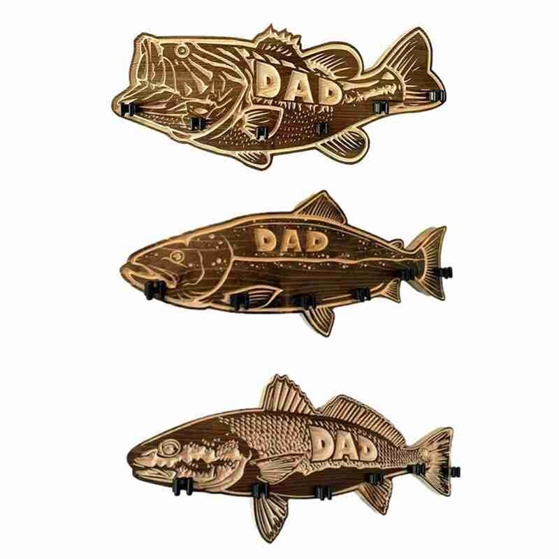 Wooden Large Mouth Bass Fishing Rod Holder Wall Mounted Father&amp;#39;s Day Retro Fishing Pole Rack With 6 Rod Holder