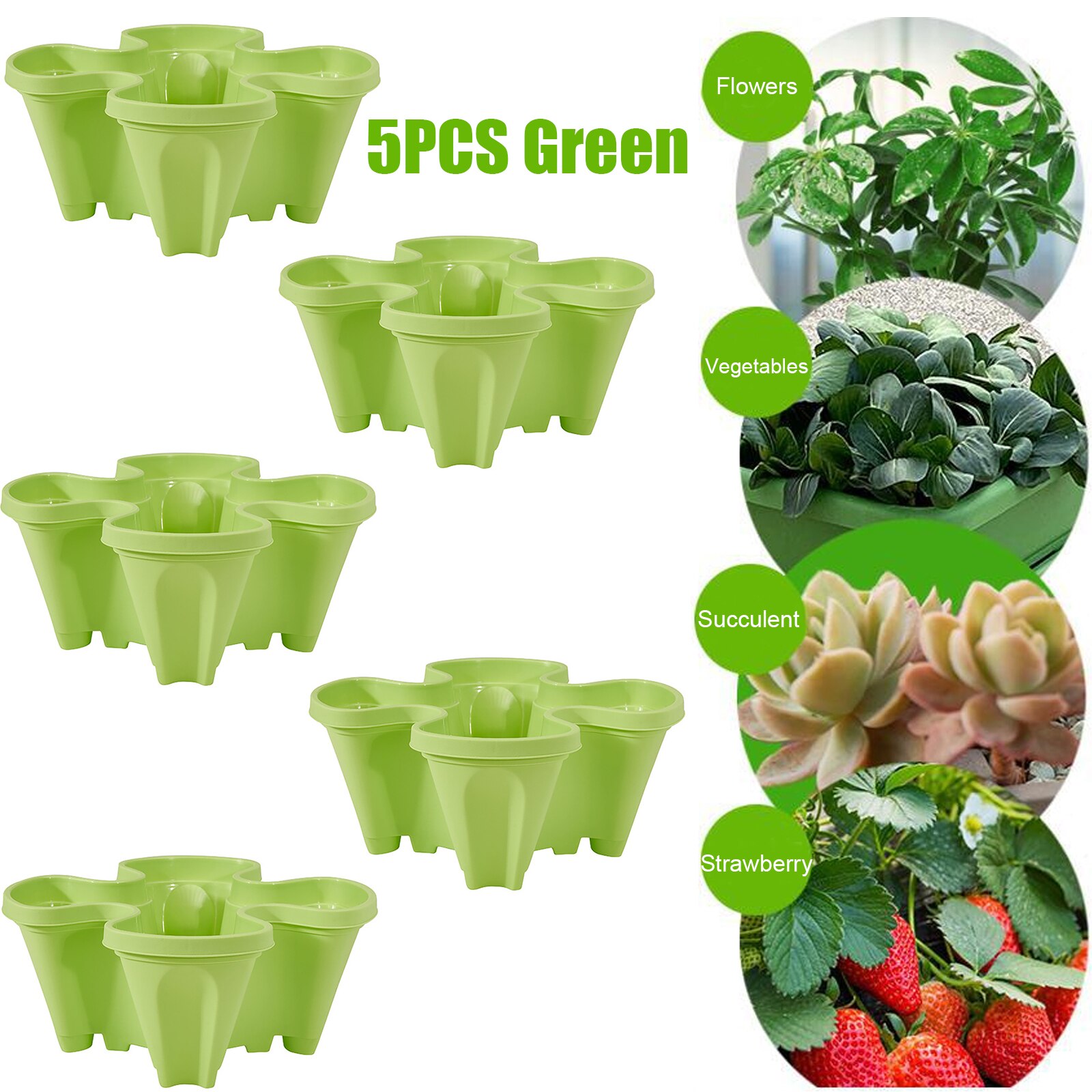 1/2/3/4/5pcs Plastic Stackable Vertical Flower Plant Pot Seedling Holder Garden Planter Decor Planting Pots Can Be Stacked Pots: 5pcs Green Pots