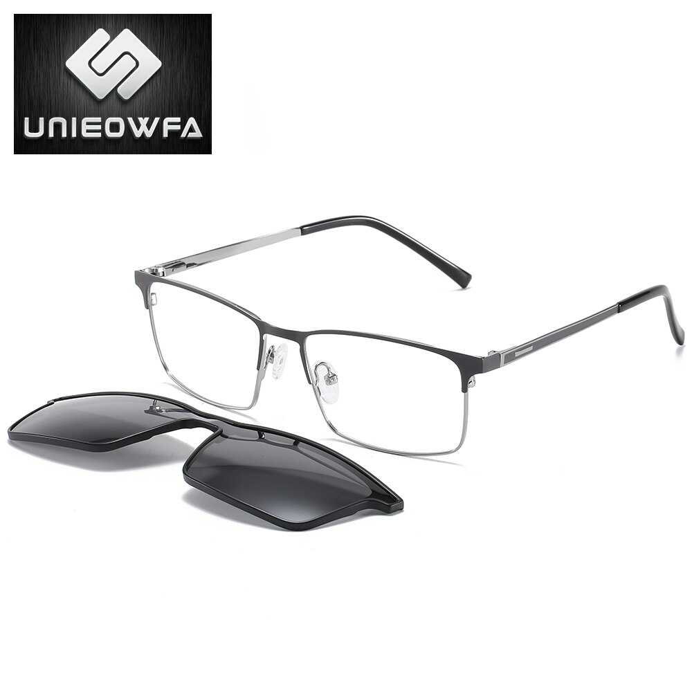Clear Optische Brilmontuur Mannen Gepolariseerde Magneet Clip Op Zonnebril Mannen Bijziendheid Recept Brillen Frame Transparante Eyewear: C3 Gray Frame