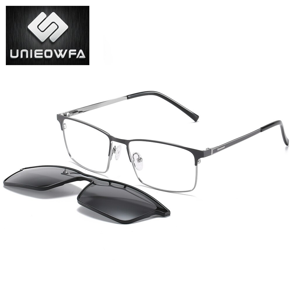 Clear Optical Glasses Frame Men Polarized Magnet Clip On Sunglasses Men Myopia Prescription Eyeglasses Frame Transparent Eyewear: C3 Gray Frame