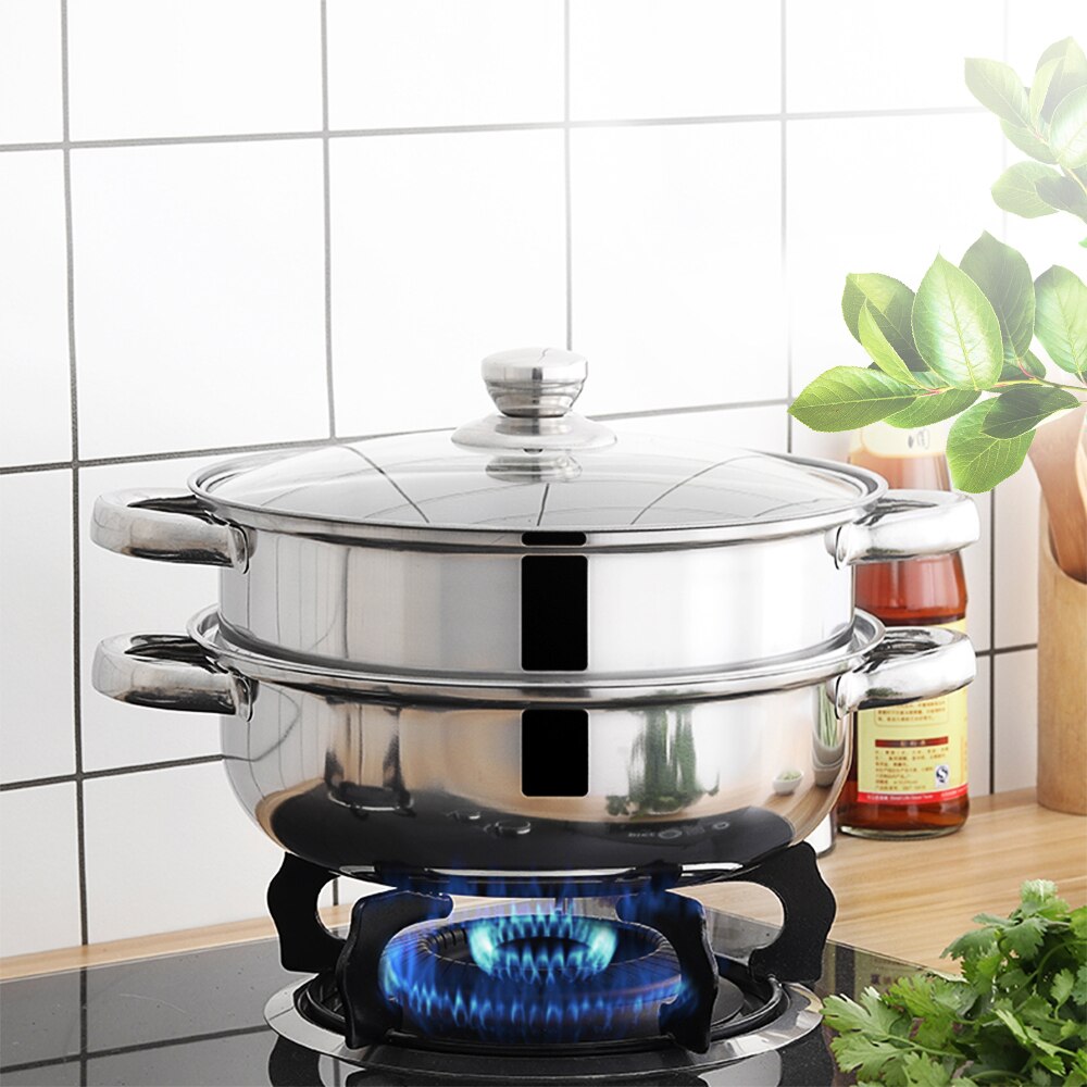 Stainless Steel Steamer Set Double Layer/Tier Four-ear Steamer Food Pot Supplies Steaming Pot