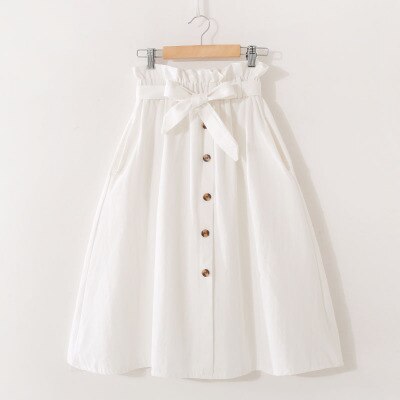 FATIKA, faldas Midi de cintura alta, bolsillos sólidos, línea de forma de A, pantalones casuales de mujer, faldas femeninas de con fajas, novedad de , para mujer: White