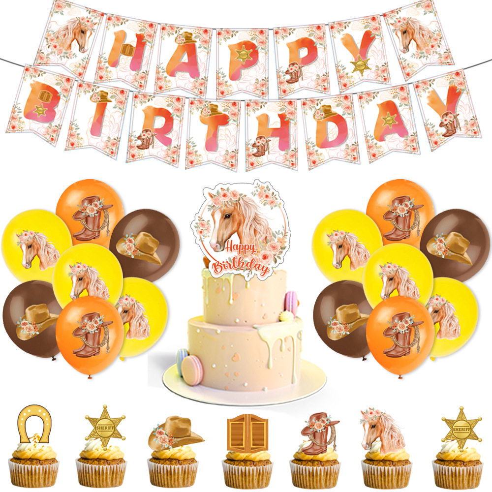Décoration de fête d'anniversaire thème cheval, fournitures britanniques, nappe en papier, ballons d'arrière-plan, d'anniversaire pour bébé