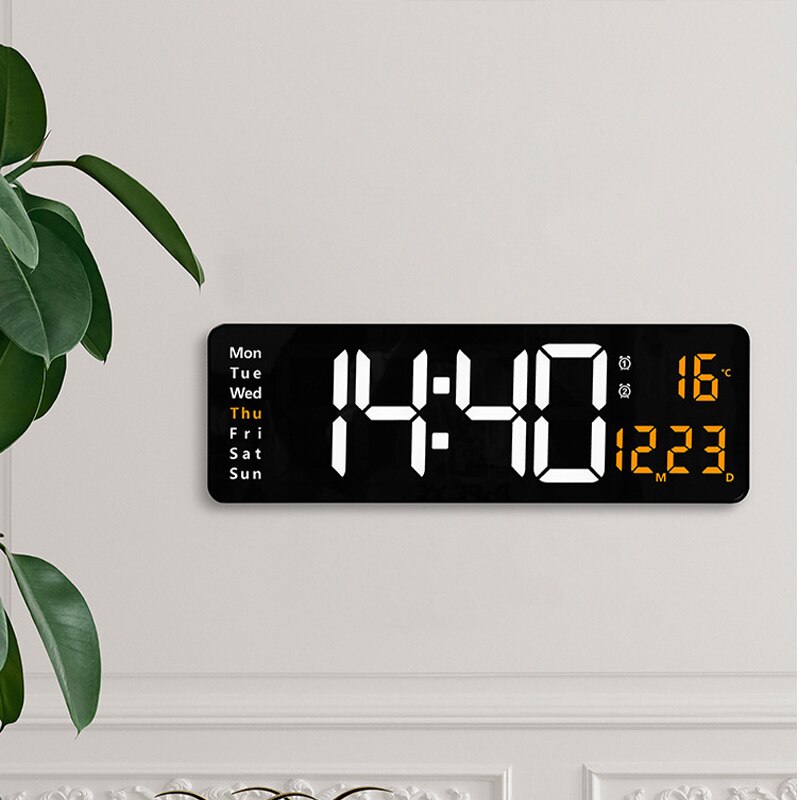 Horloge murale numérique avec télécommande, grand écran Led, Date, semaine, température, heure, compte à rebours, alarme, décoration pour la maison et le bureau,
