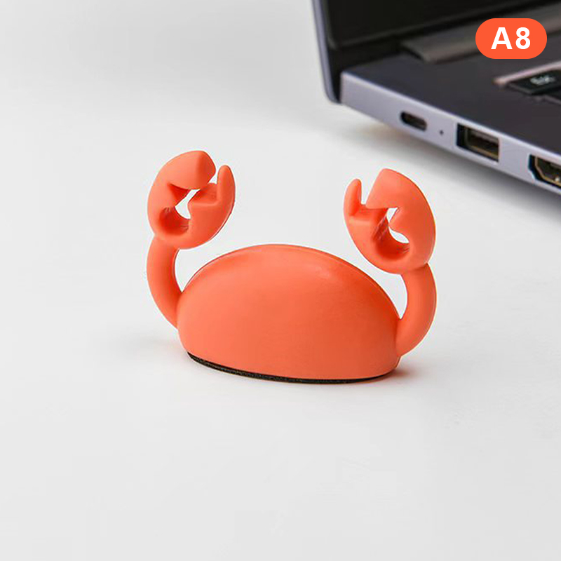 Cute Crab Cable Organizer Clip Data Cable Stand Mobile Phone Charging Cable Organizers Fixer Desk Self-Adhesive Wire Tidy Holder: GRAY